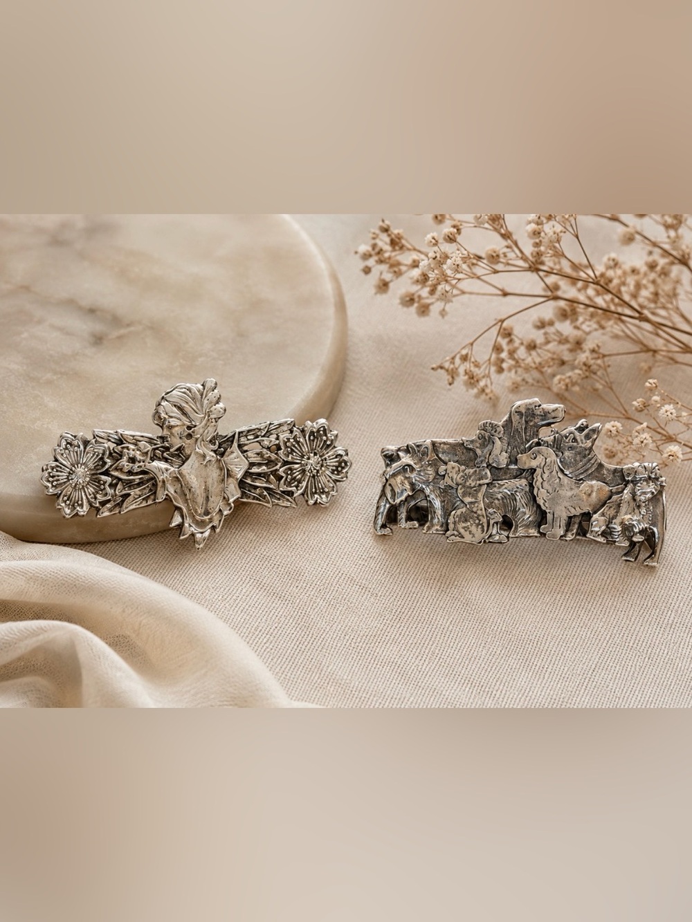 Vintage Silver Filigree Barrette Set 2pc